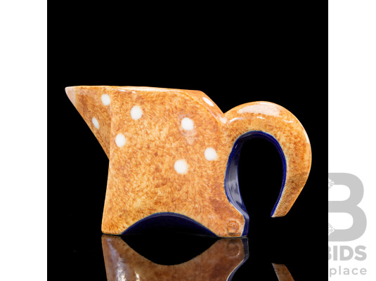 Dawn Oakford (20th Century, British-Born Australian, 1958-), Eastern Brown Spotted Quoll Jug, Original Glazed Slip-Cast Ceramic Earthenware and White Clay, 11H Cm