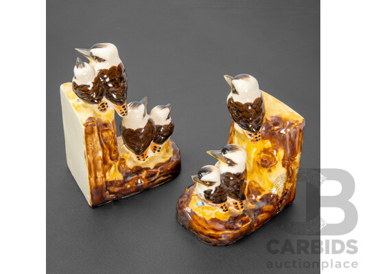 Wonderful Pair of Early Mid-Century Vintage Kookaburra Ceramic Bookends (2)