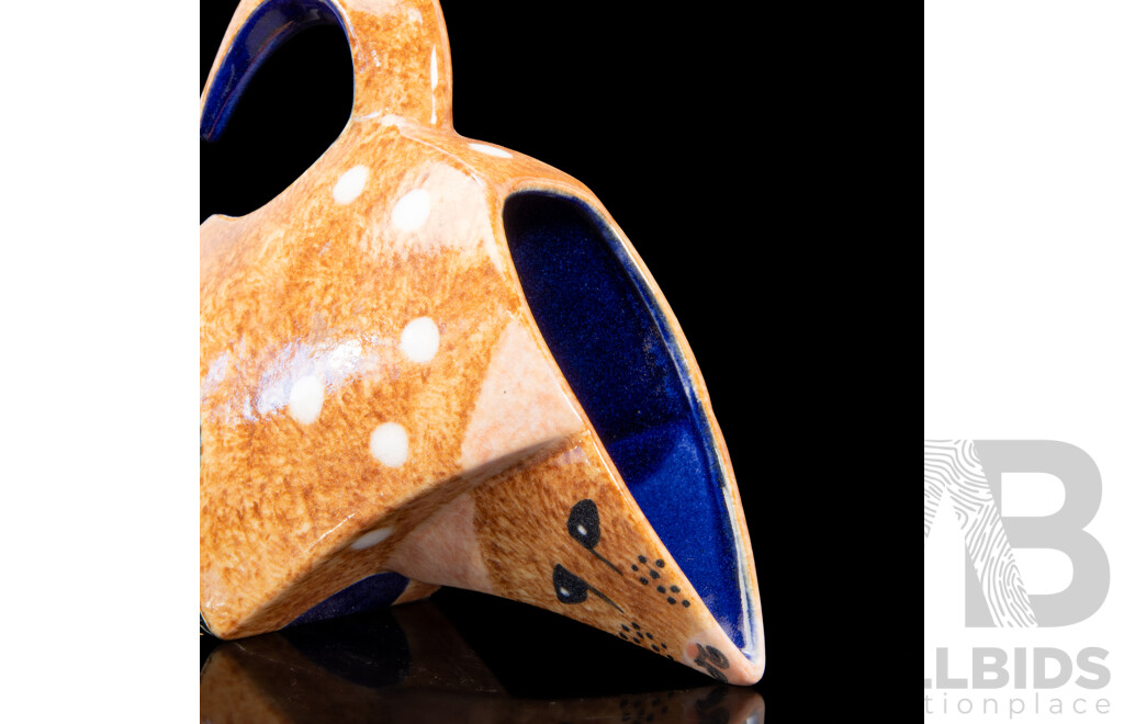 Dawn Oakford (20th Century, British-Born Australian, 1958-), Eastern Brown Spotted Quoll Jug, Original Glazed Slip-Cast Ceramic Earthenware and White Clay, 11H Cm