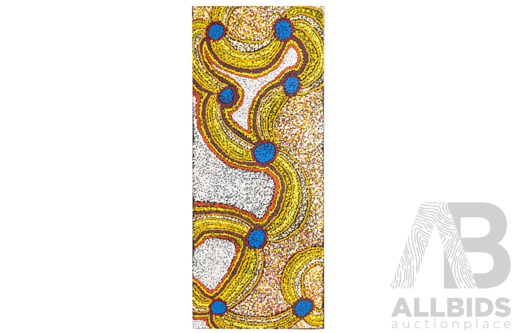 Joanna Wintjin (20th Century, Indigenous-Australian), Song Lines (2010), Original Acrylic on Canvas Cloth, 96H x 40W cm (frame)