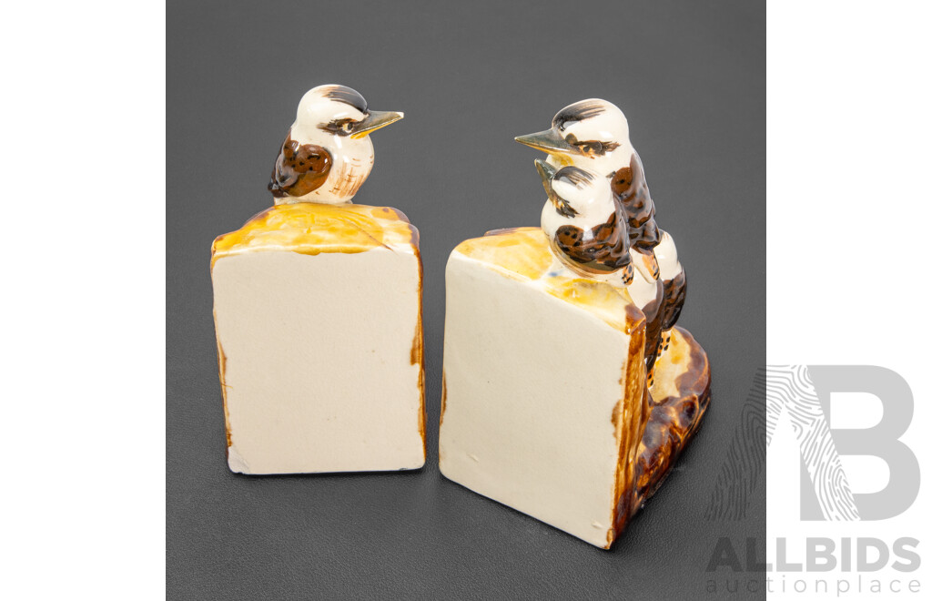Wonderful Pair of Early Mid-Century Vintage Kookaburra Ceramic Bookends (2)