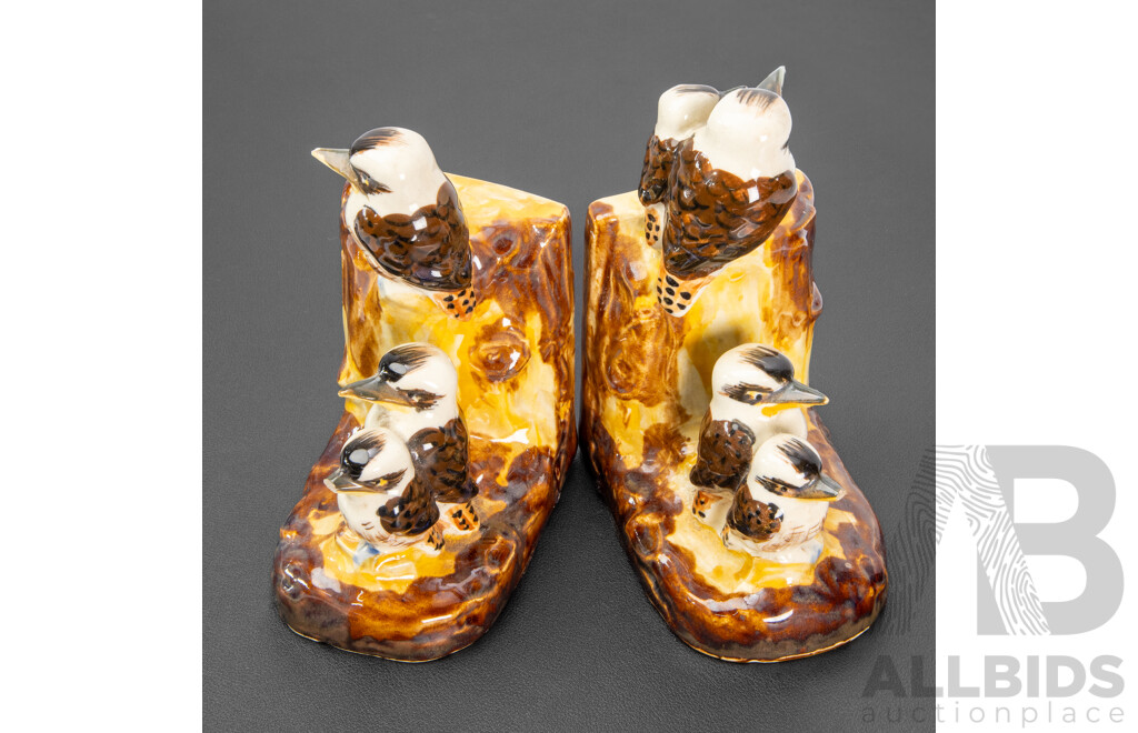 Wonderful Pair of Early Mid-Century Vintage Kookaburra Ceramic Bookends (2)