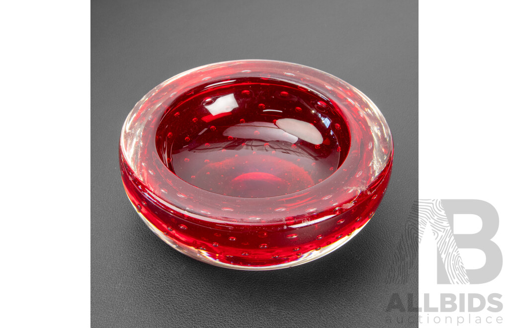 Vintage Whitefriars #9099 Ruby Red Controlled Bubble Bowl