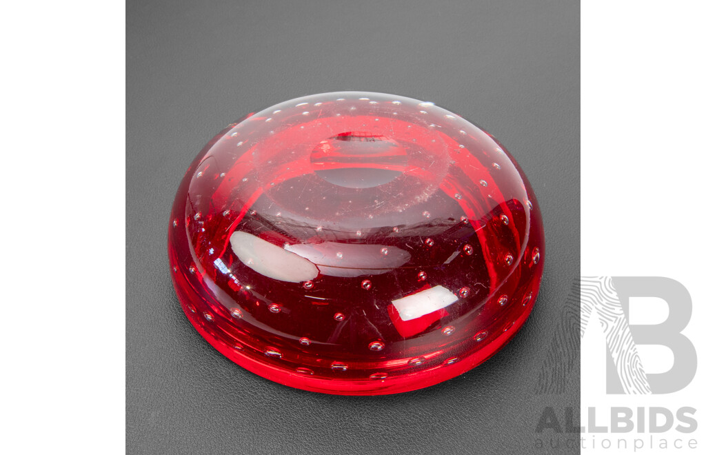 Vintage Whitefriars #9099 Ruby Red Controlled Bubble Bowl