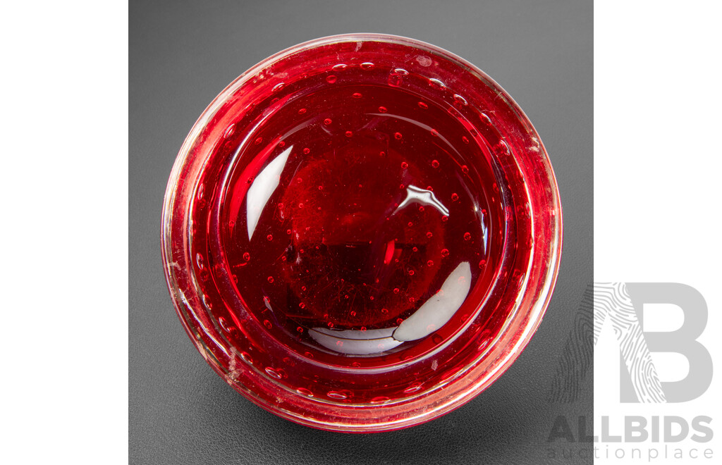 Vintage Whitefriars #9099 Ruby Red Controlled Bubble Bowl