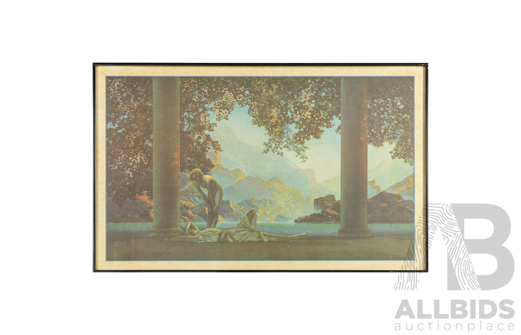 Maxfield Parrish (19/20th Centuries, American, 1870-1966), Daybreak, Original Vintage Colour Print After 1922 Original Oil on Board, 54H x 86W cm (frame)
