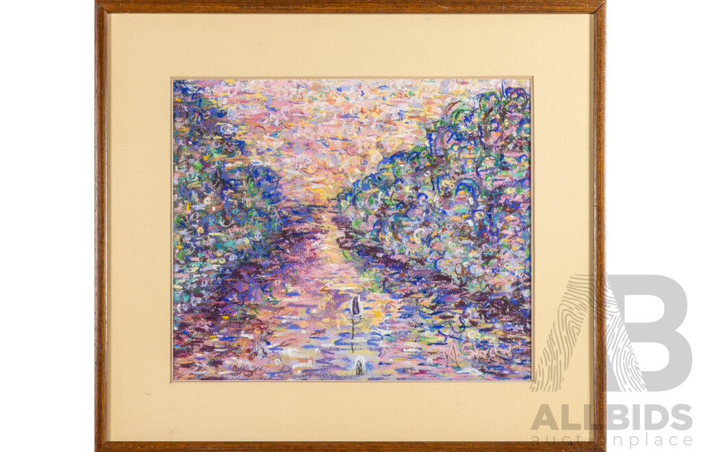 Michael Shaw (20th Century, Australian), the Spoonbill Below the Spillway, Original Pastels in Colour, 62H x 70W cm (frame)
