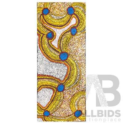 Joanna Wintjin (20th Century, Indigenous-Australian), Song Lines (2010), Original Acrylic on Canvas Cloth, 96H x 40W cm (frame)
