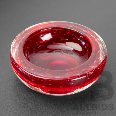 Vintage Whitefriars #9099 Ruby Red Controlled Bubble Bowl