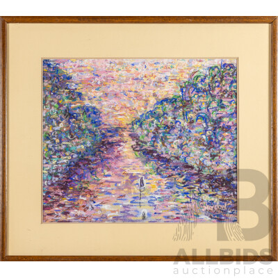 Michael Shaw (20th Century, Australian), the Spoonbill Below the Spillway, Original Pastels in Colour, 62H x 70W cm (frame)