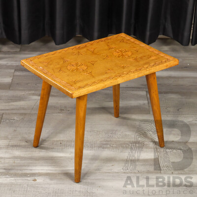 Small Timber Side Table with Chip Carved Top