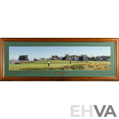 One & Two on Sunday, Commemorative 129th Open Championship Panoramic Photograph (2000), 116H x 42W cm (frame)