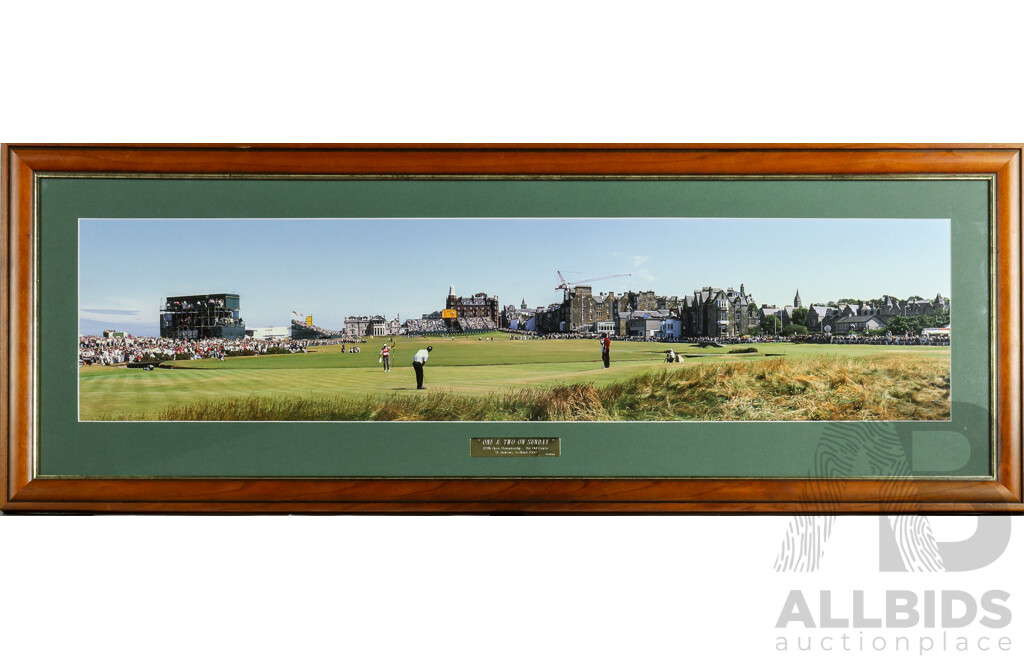 One & Two on Sunday, Commemorative 129th Open Championship Panoramic Photograph (2000), 116H x 42W cm (frame)