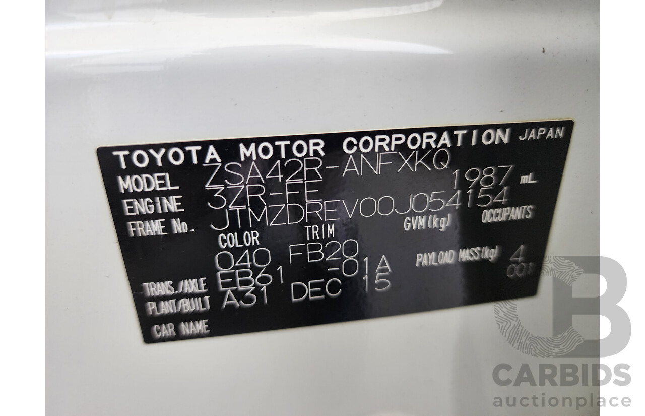 01/2016 Toyota Rav4 GX (2wd) ZSA42R 4d Wagon White 2.0L