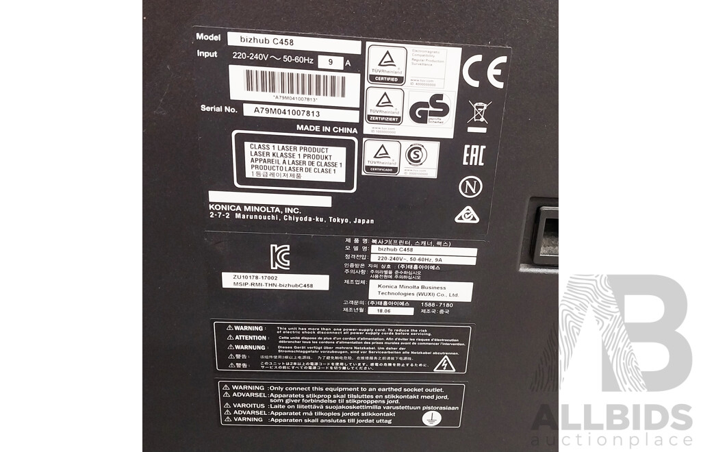Konica Minolta bizhub C458 Colour Laser Multifunction Printer