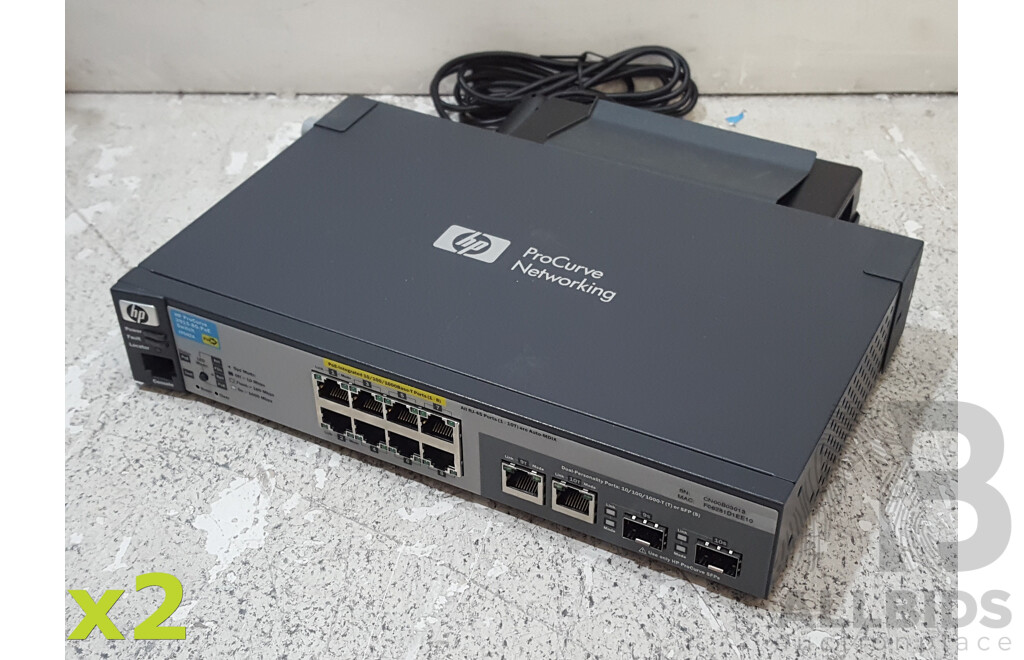 HP (J9562A) 2915-8G PoE 8-Port Gigabit Ethernet Switch w/ Power Supply - Lot of Two