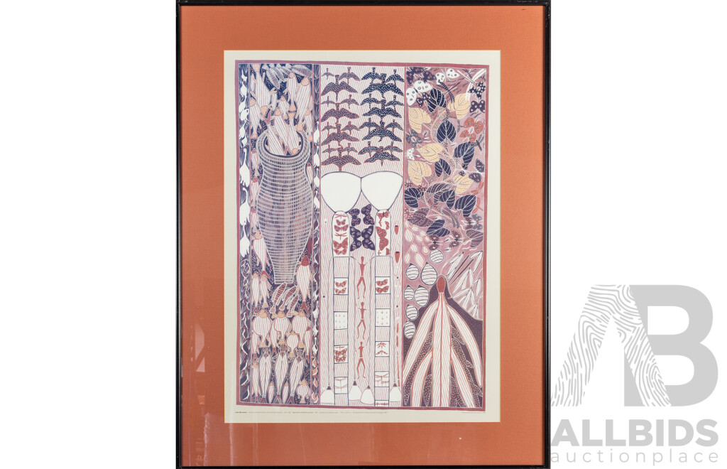 Jack Wunuwun (20th Century, Indigenous-Australian, 1930-1990), Barnumbirr the Morning Star (1987), Wonderful Vintage Colour Print After Original Ochres on Eucalyptus Bark (1988), 94H x 74W cm (frame)