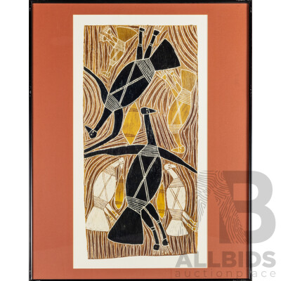 Nhulmarmar (20th Century, Indigenous-Australian, 1911-1977), Gurramatji Ceremony (1968), Reproduction Poster Print After Original Pigments on Bark, 93H x 74W cm (frame)