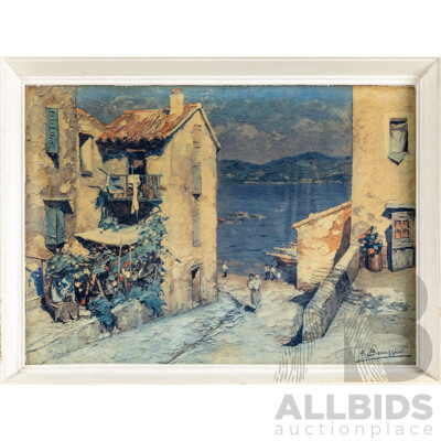 Emile Beaussier (19/20th Centuries, French, 1874-1943), Petit Port, Saint-Tropez, Vintage Colour Print After Original Oil, 46H x 62W cm (frame)