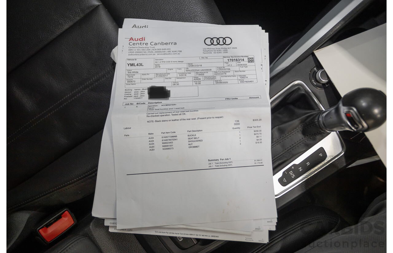 3/2018 Audi Q2 1.4 TFSI COD (FWD) 4D Wagon Ibis White Turbo 1.4L