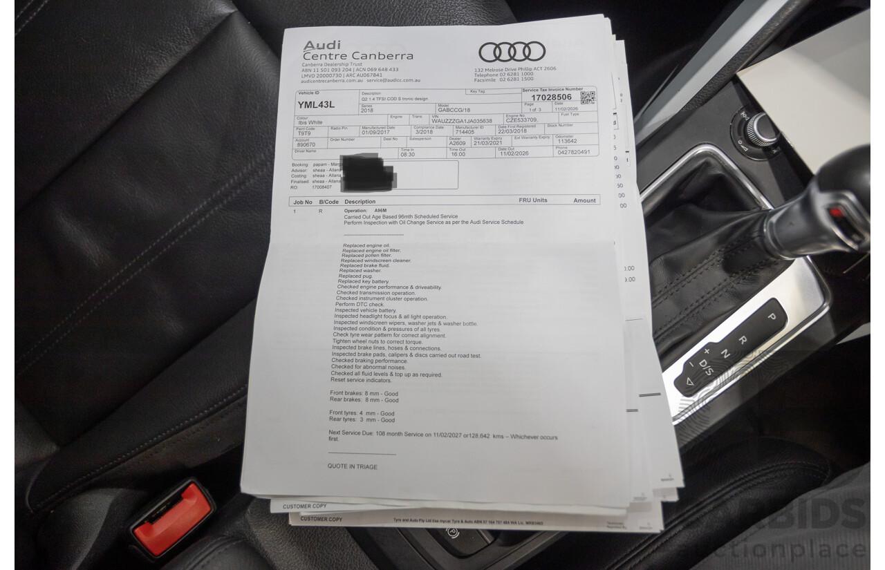 3/2018 Audi Q2 1.4 TFSI COD (FWD) 4D Wagon Ibis White Turbo 1.4L