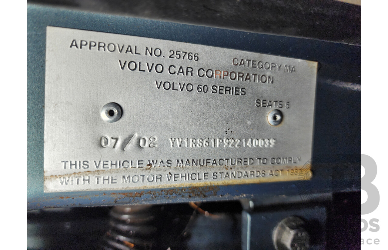 07/2002 Volvo S60 2.4 20V SE  4d Sedan Green 2.4L