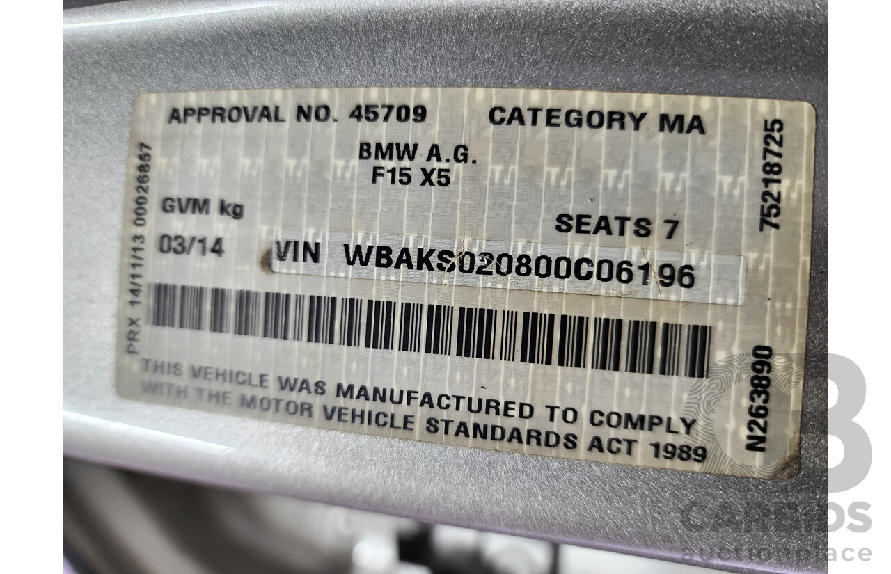 03/2014 Bmw X5 Sdrive 25d F15 MY14 4d Wagon Silver 2.0L