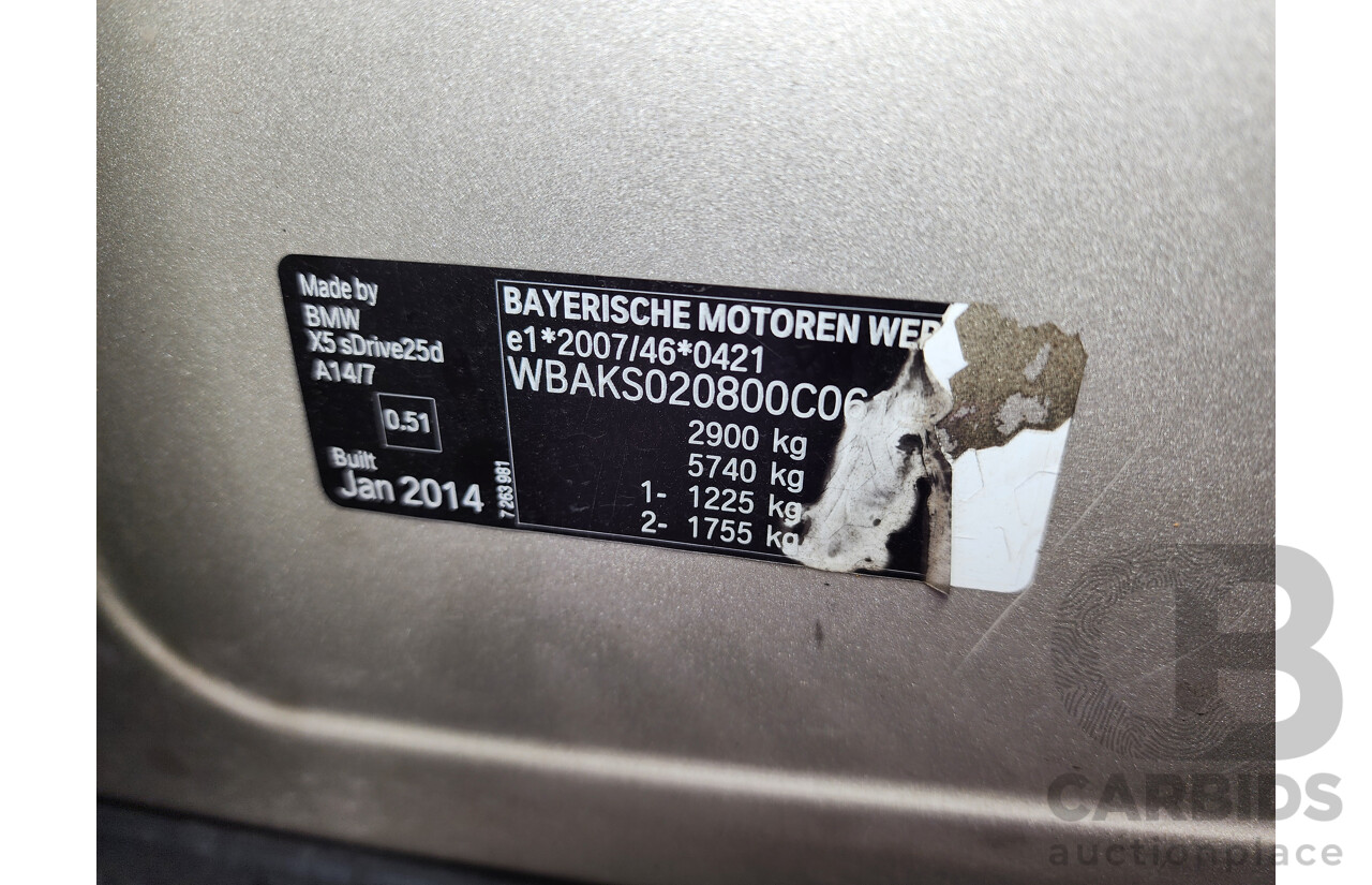 03/2014 Bmw X5 Sdrive 25d F15 MY14 4d Wagon Silver 2.0L