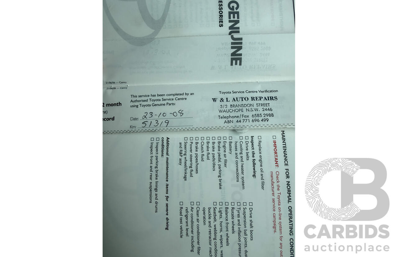 12/2006 Toyota Camry Altise ACV40R 4d Sedan White 2.4L