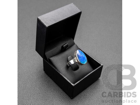 925 Sterling Silver & Lightning Ridge Opal Ring - Size S