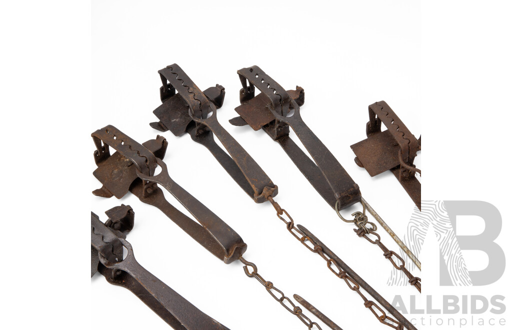 Collection of Five Vintage Metal Rabbit Traps