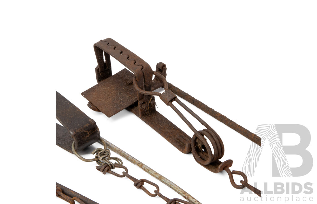 Collection of Five Vintage Metal Rabbit Traps