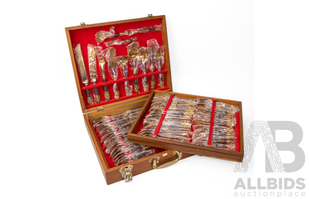 Vintage Thai Nickel-Bronze Boxed Cutlery Set