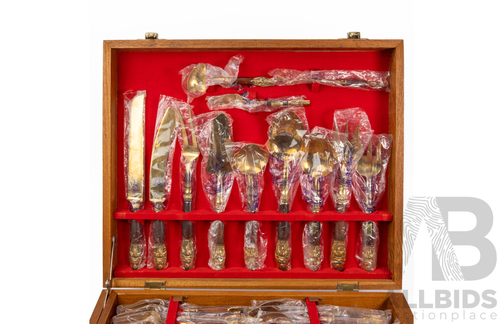 Vintage Thai Nickel-Bronze Boxed Cutlery Set