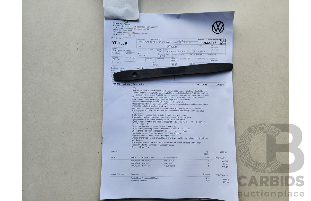 05/2010 Volkswagen Tiguan 147 TSI 5NC MY10 4d Wagon White 2.0L