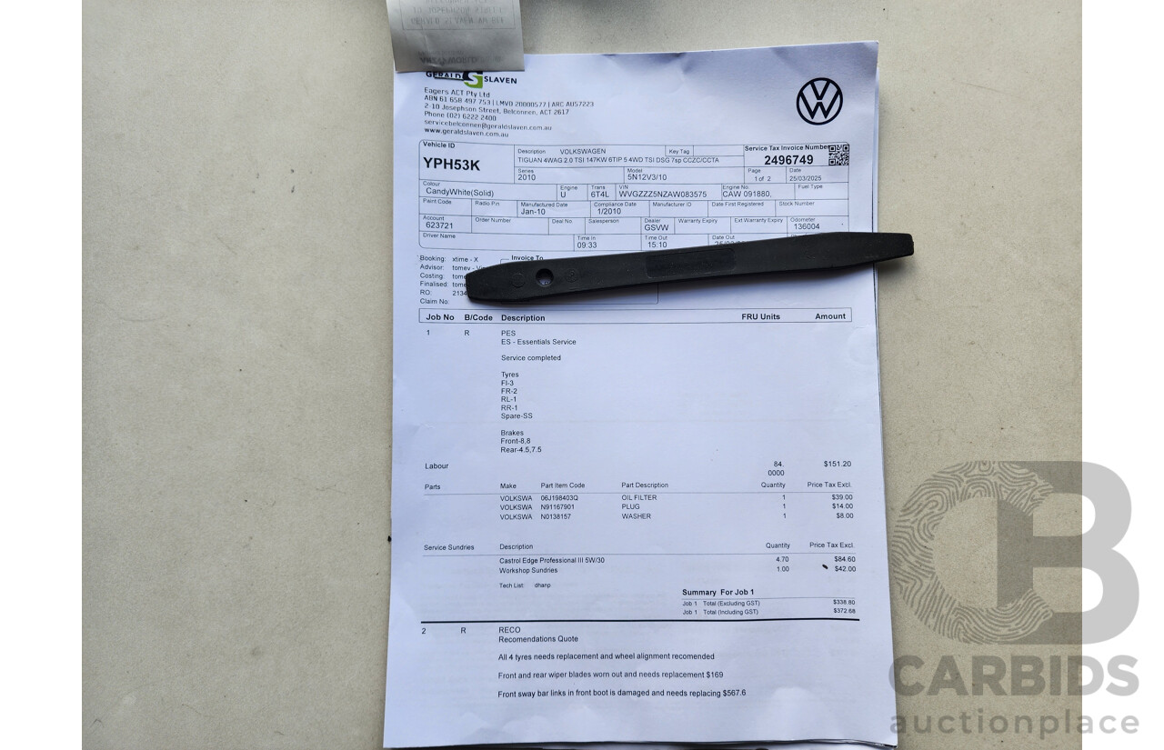 05/2010 Volkswagen Tiguan 147 TSI 5NC MY10 4d Wagon White 2.0L