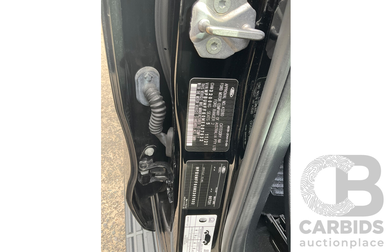11/2021 Ford Ranger XLT 2.0 (4x4) PX MKIII MY21.75 Double Cab P/Up Absolute Black Turbo Diesel 2.0L