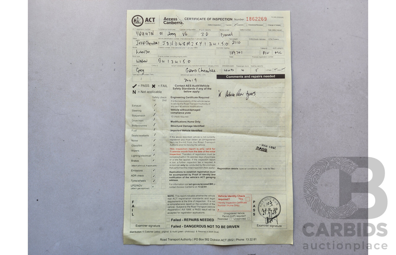 01/2009 Jeep Grand Cherokee Laredo (4x4) WH MY08 4d Wagon Grey 3.0L