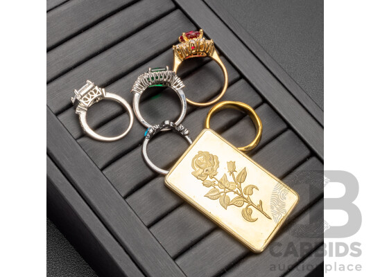 Collection of Gold & Silver Tone Rings & Ingot - Lot of 6