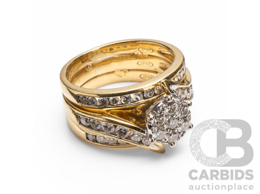 18ct Yellow Gold Diamond Engagement, Wedder & Eternity Ring Set - Size M