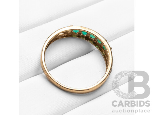 9ct Yellow Gold Created Emerald & Diamond Ring - Size O
