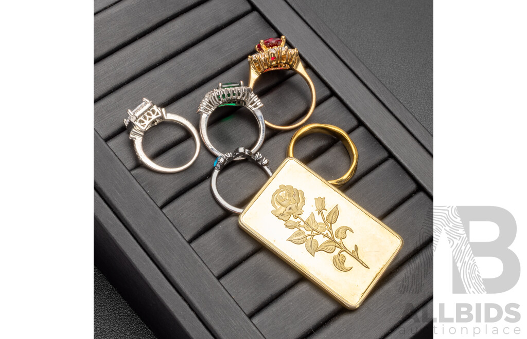 Collection of Gold & Silver Tone Rings & Ingot - Lot of 6