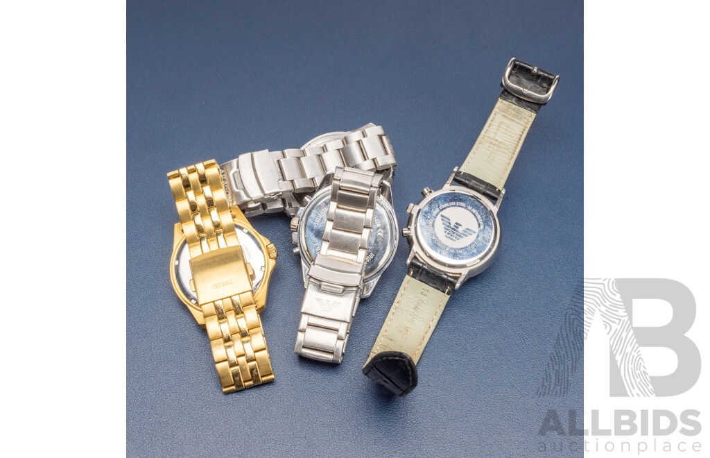 Collection of Watches Aragon Automatic, Emporio Armani & Guess - Lot of 4