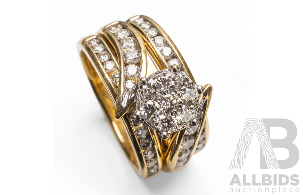 18ct Yellow Gold Diamond Engagement, Wedder & Eternity Ring Set - Size M