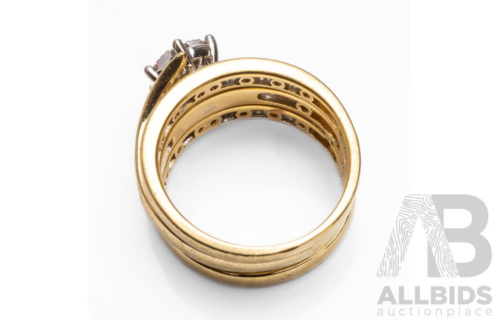 18ct Yellow Gold Diamond Engagement, Wedder & Eternity Ring Set - Size M