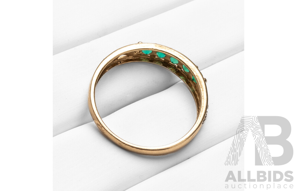 9ct Yellow Gold Created Emerald & Diamond Ring - Size O
