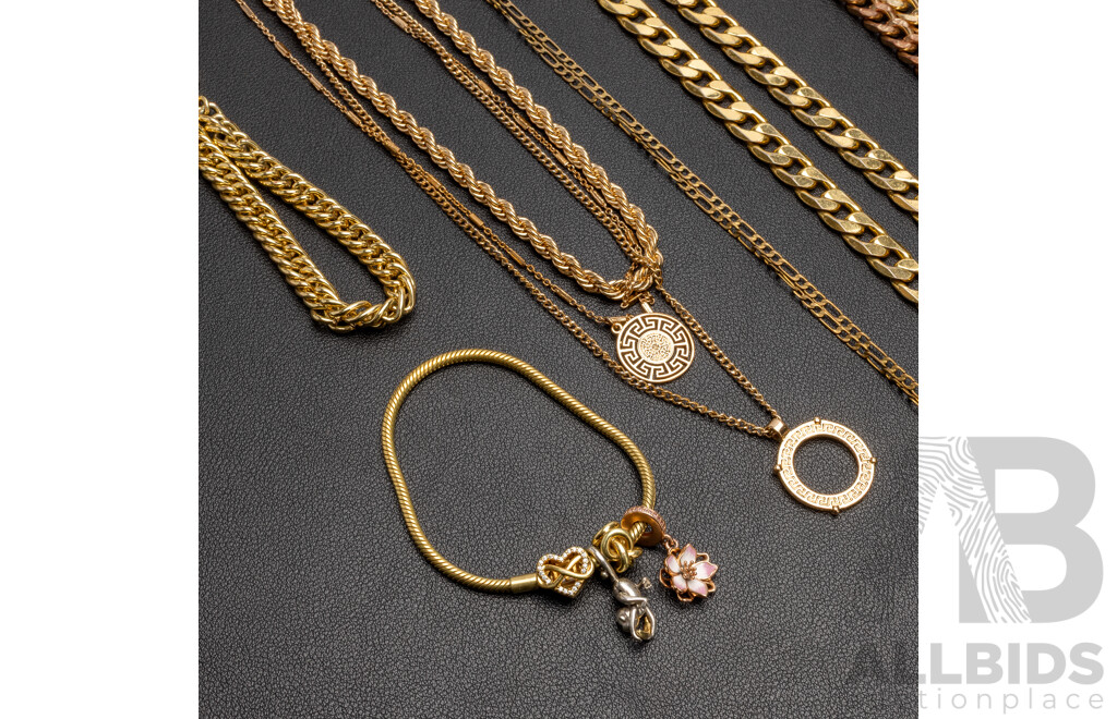 Collection of Gold Tone Necklaces & Bracelets - Lot of 6