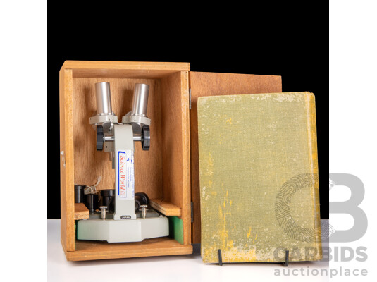 Science World Microscope in Wooden Case Along with a Popular Handbook of the Microscope, L Wright, 1895