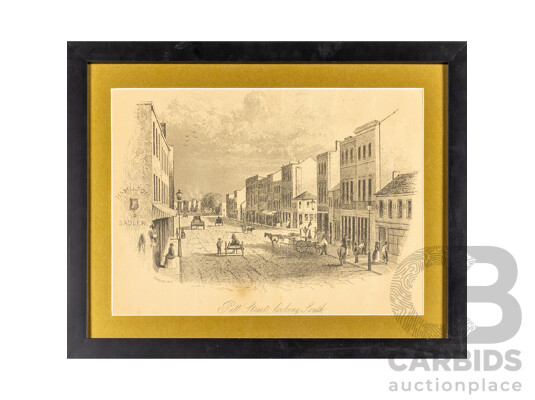 Varied Artists (19/20th Centuries), Sydney, Brisbane, Port Darwin, Govt. House Adelaide and Pitt St, Lot of Five Framed Historical Australian Vintage Prints After Mid-18th Century Engravings, 66H x 82W cm (largest) (5)