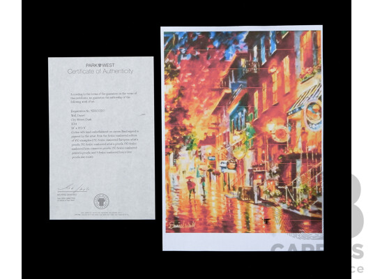 Daniel Wall, (20th Century, American, 1965-), City Street Dusk (2014), Giclee with Hand Embellishment on Canvas, Ed. 228 of 450, 89H x 77 cm (damaged frame)
